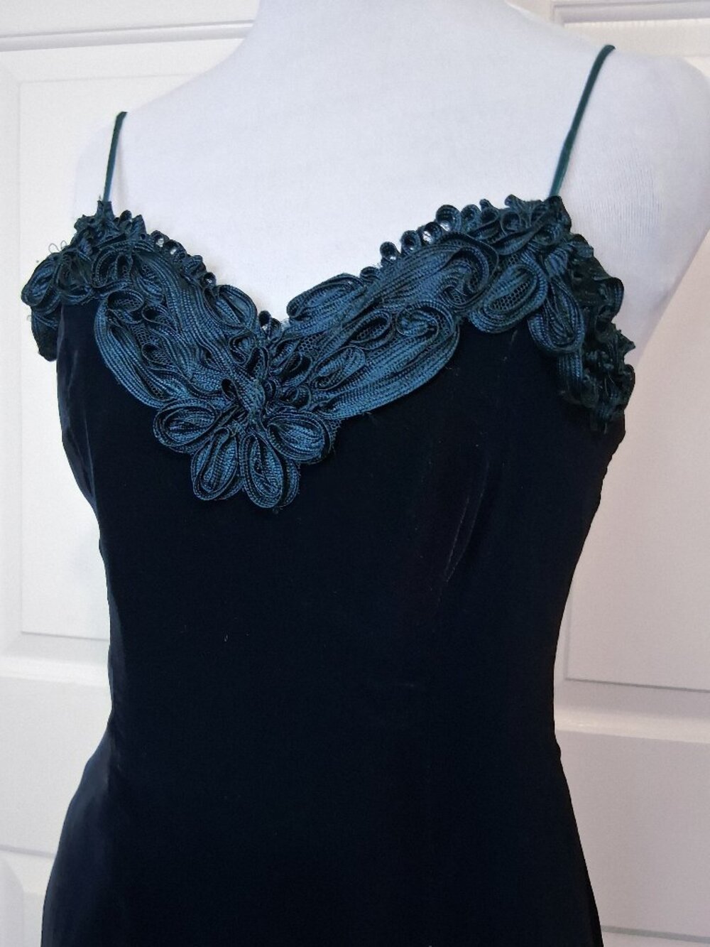 VTG 80s Niki Petites Black Velvet Soutache Trim Maxi Dress Sz 4 ILGWU